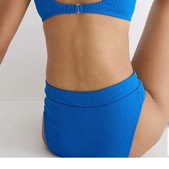 J Crew Women's Wide Rib High Cut Crossover Cheeky Bikini Bottom Small Blue - Picture 5 of 9